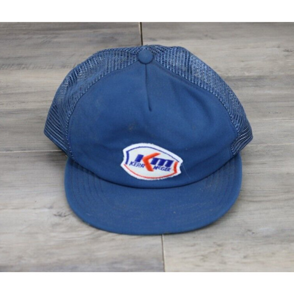 VINTAGE Unitog KM Kerr McGee Mesh Farmer Trucker Hat Cap Blue - Picture 1 of 10